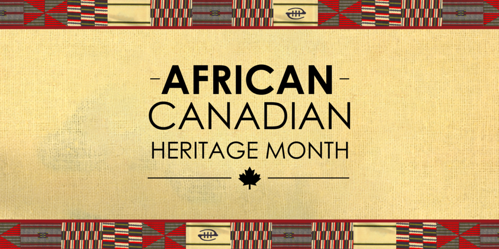 An image consists of a Kente cloth with African Canadian Heritage Month written on it.