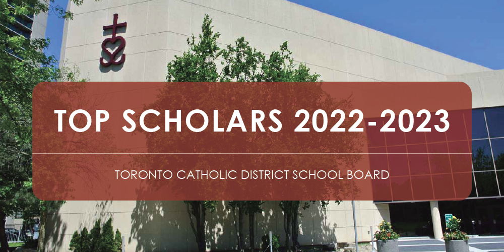 An image of the Catholic Education Centre building entrance with Top Scholars 2022-2023 written on it.
