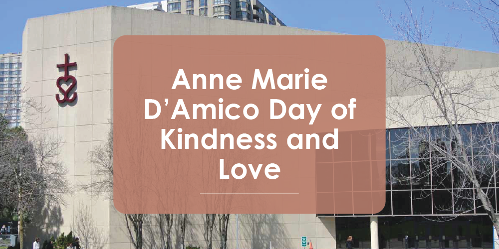 An image of the Catholic Education Centre building with 'Anne Marie D’Amico Day of Kindness and Love' written on it.