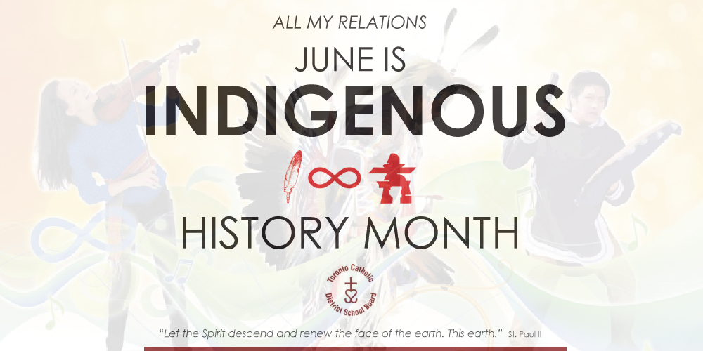 An illustration of Indigenous History Month with the following text: All my relations. June is Indigenous History Month. 