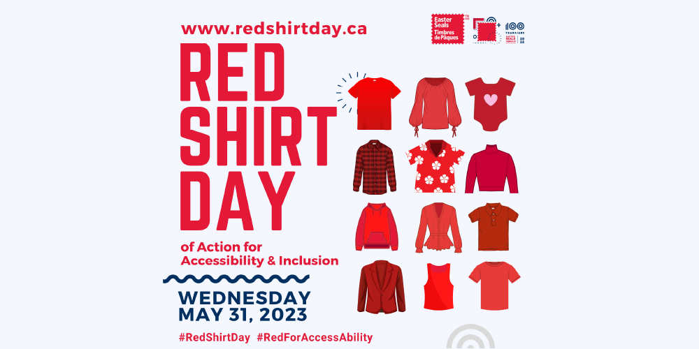 An illustration of many types of red shirts and tops with the following text: Red Shirt Day of Action for Accessibility and Inclusion Wednesday May 31, 2023
