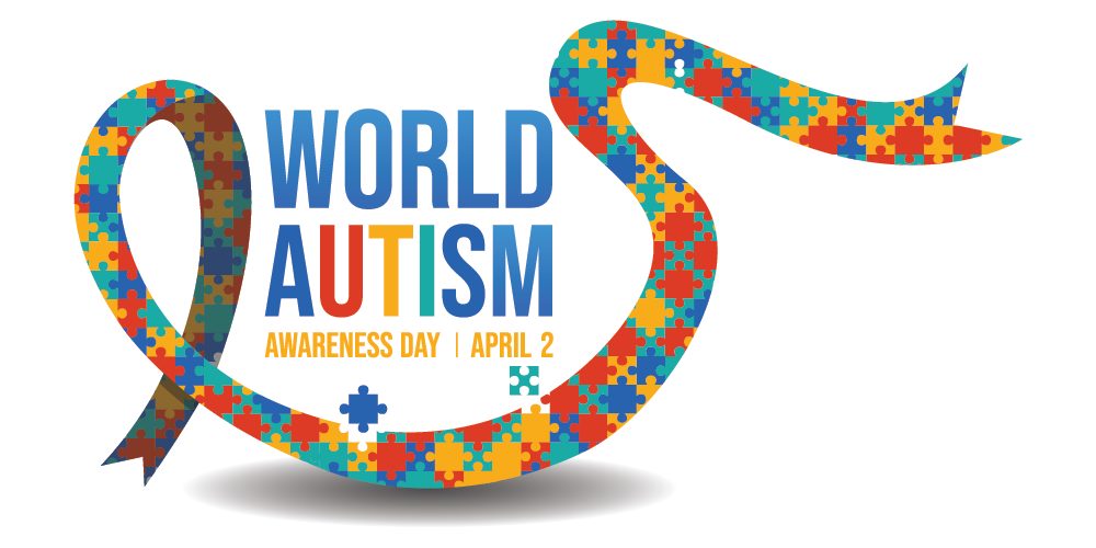 World Autism Awareness Day April 2 with a multi-color ribbon