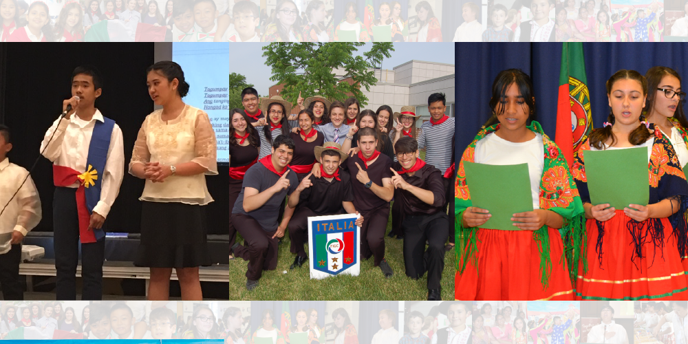 A photo consists of 3 images of students celebrating Filipino Can​adian Heritage​​​ Month, I​talian Canadian Heritage​​​​ Month, and Portuguese Canadian Heritage​​​ Month.