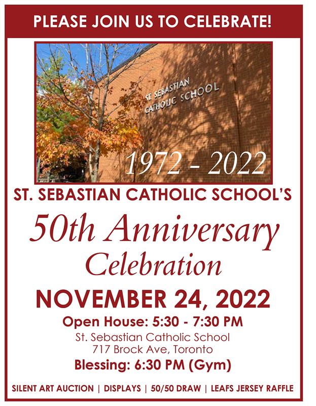 St. Sebastian 50th Anniversary Celebration flyer - November 24, 2022 -5:30 to 7:30 pm