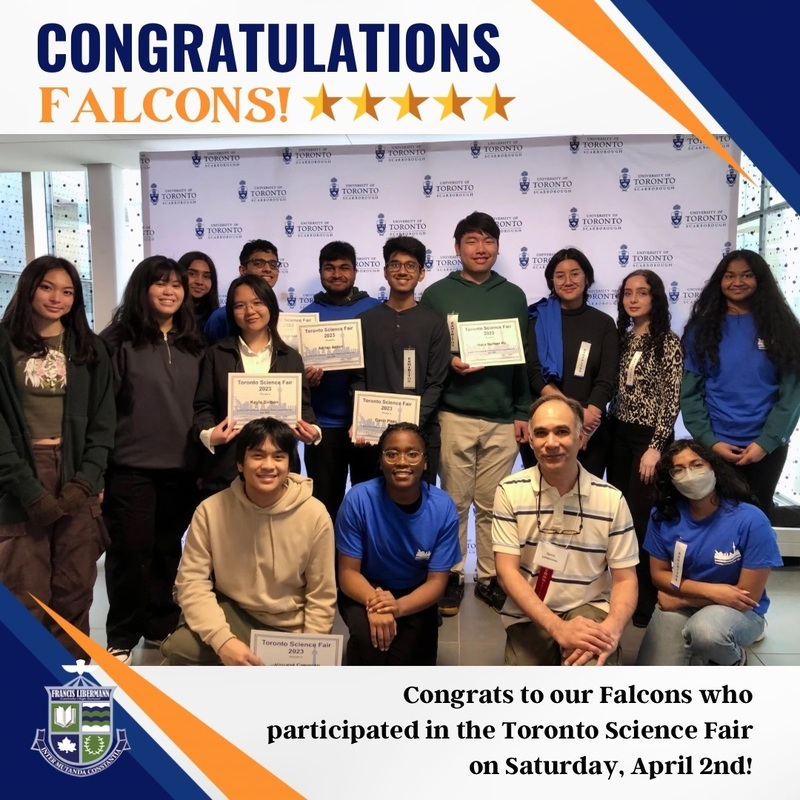 Congratulations Falcons! - Group photo of Libermann students who participated in the science fair and Libermann staff - Congrats to our Falcons who participated in the Toronto Science Fair on Saturday, April 2nd!