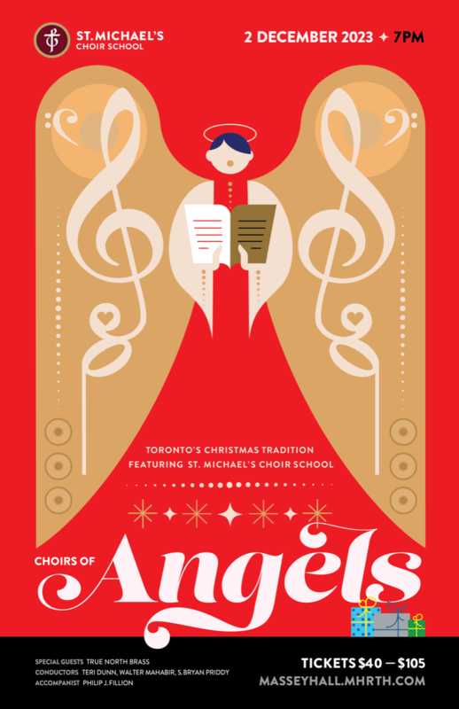 St. Michael's Choir School presents "Choirs of Angels" concert at Massey Hall on December 2, 2023 at 7 PM, with tickets ranging from $40 to $105